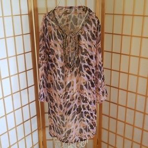 Leopard Print Beaded Cover Up Dress Top